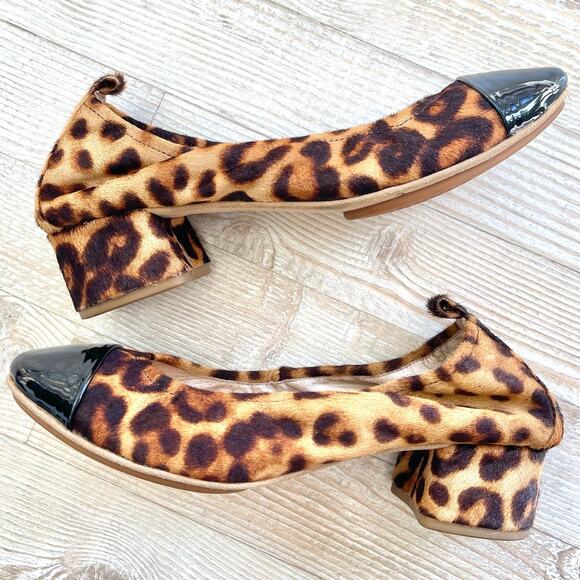 Yosi Samra Heidi Block Heel Cap Toe Calf Hair Pumps | Leopard/Black Siz… - Picture 2 of 8